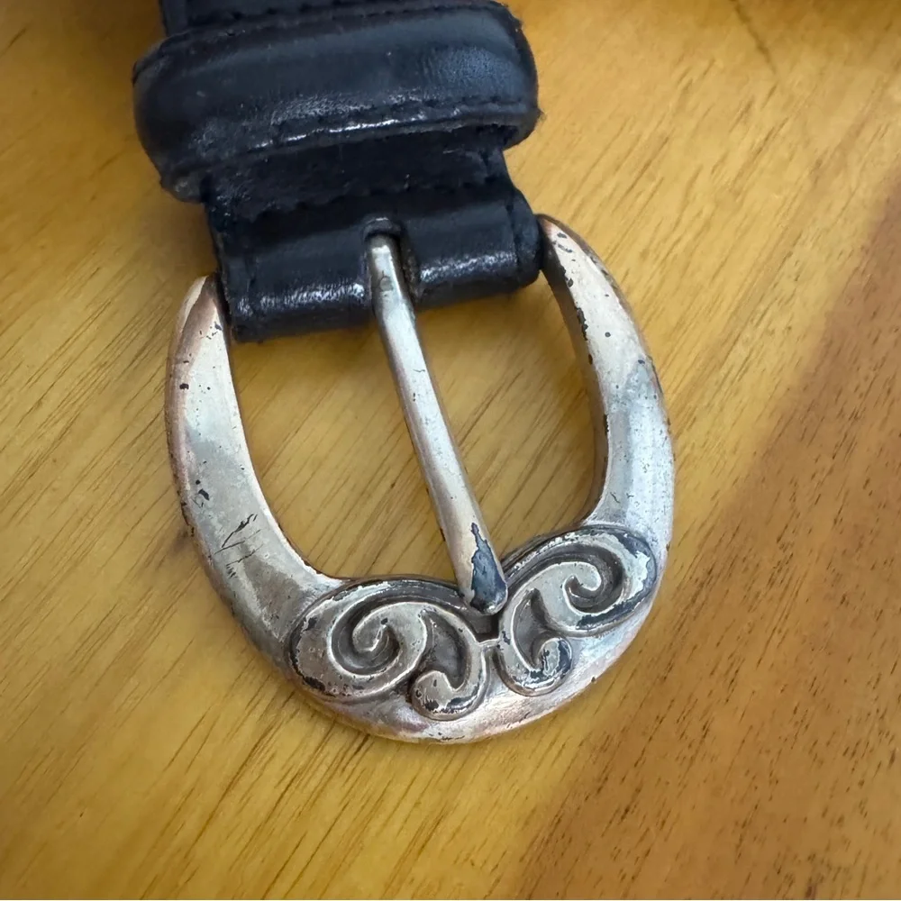Fossil black braided leather‎ silver tone buckle belt